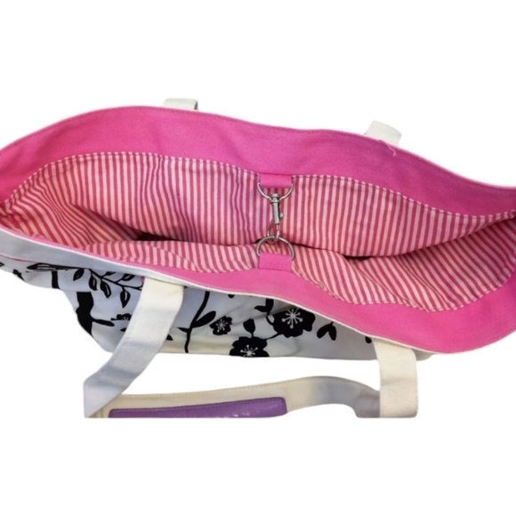 Victorias”Secret Moments”Canvas Tote carry on Bag Black White FLORAL RARE - Picture 4 of 8